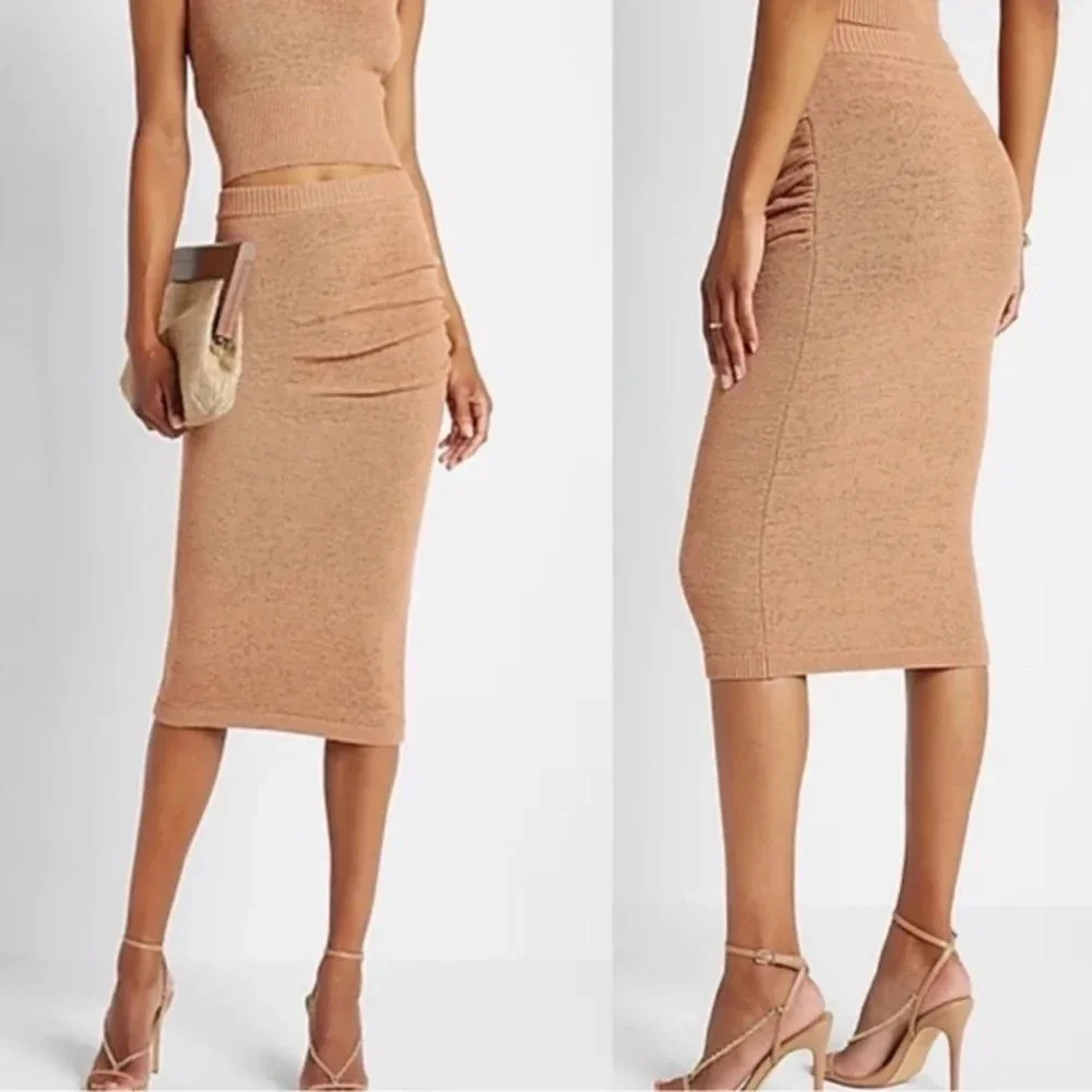 Express High Waisted Ruched Sweater Knit Skirt